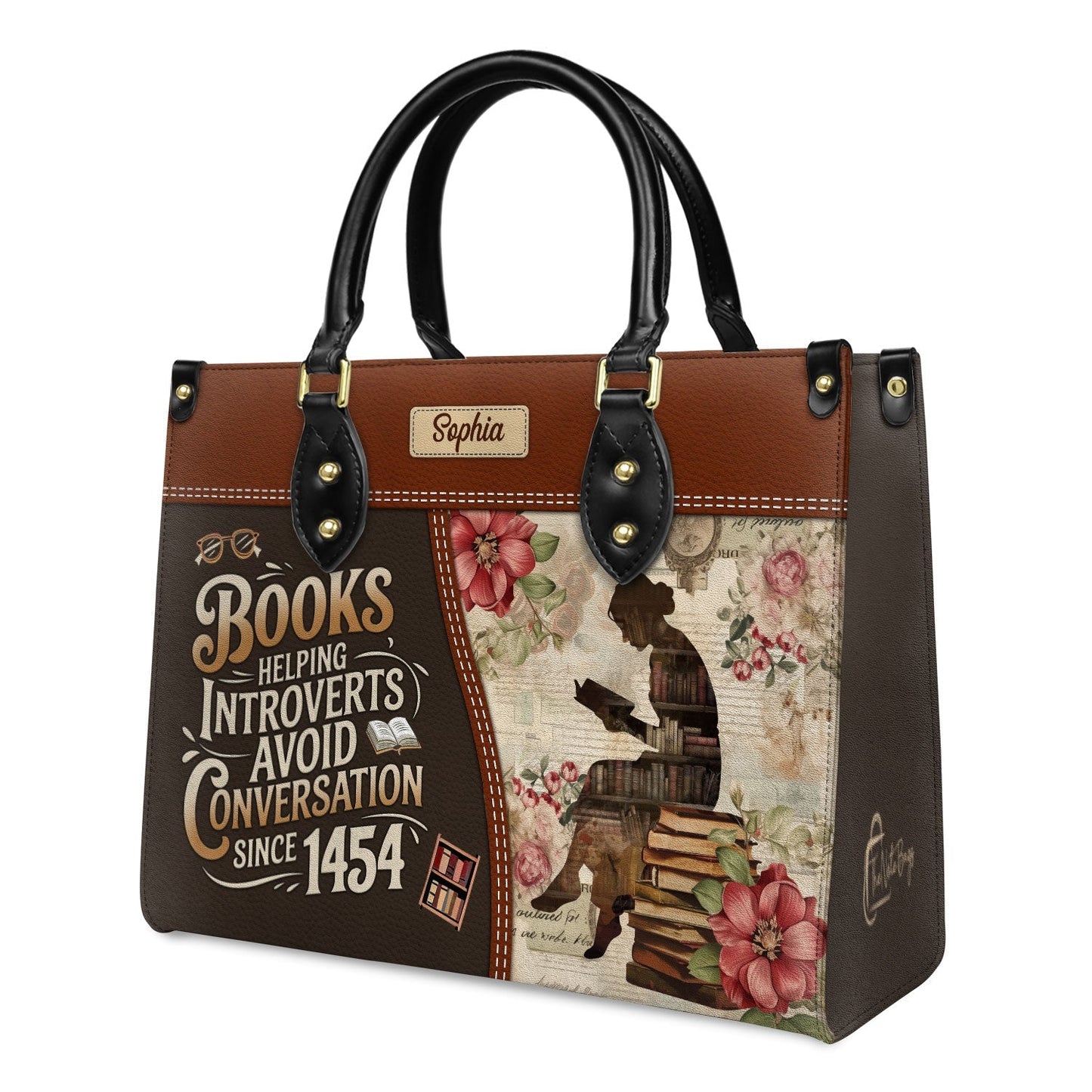 Books Helping Introverts Avoid Conversation Since 1454 Leather Bag