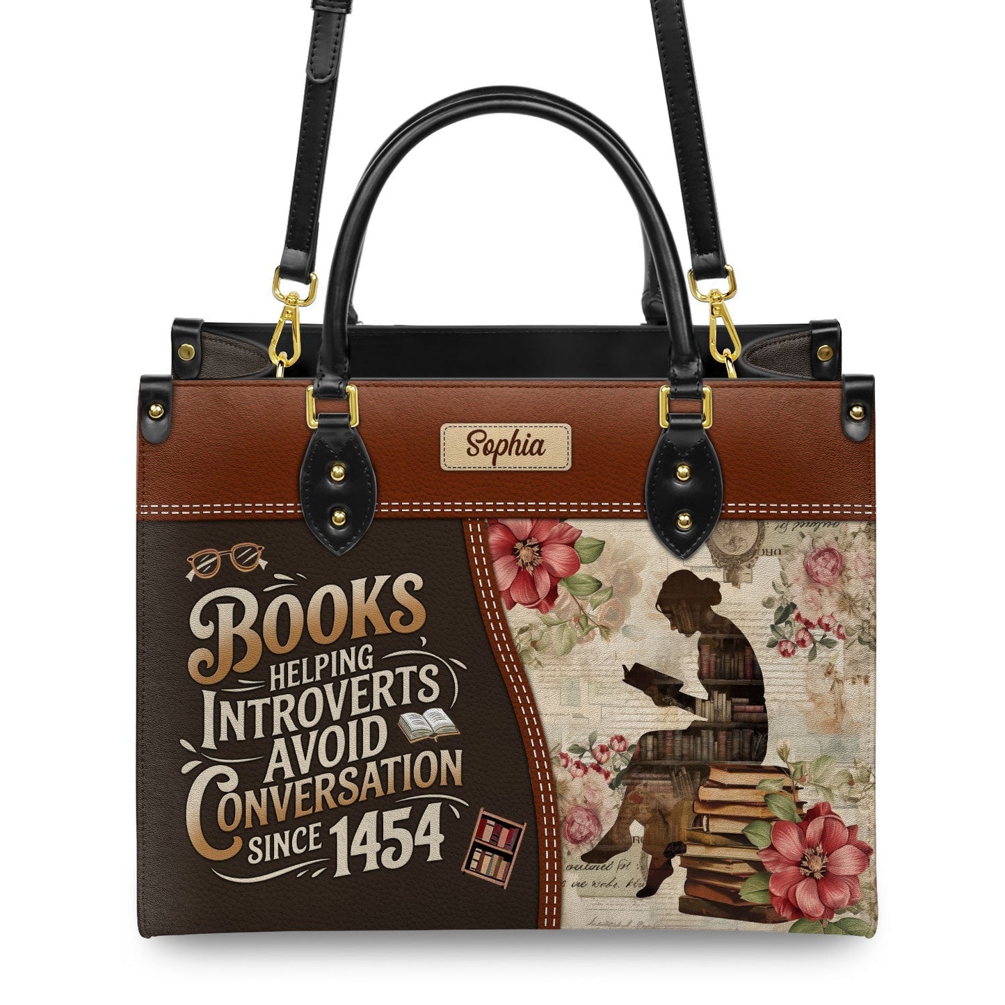 Books Helping Introverts Avoid Conversation Since 1454 Leather Bag