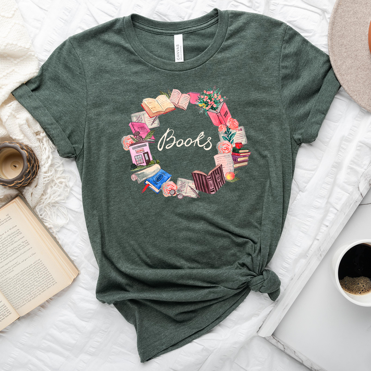 book wreath unisex tee