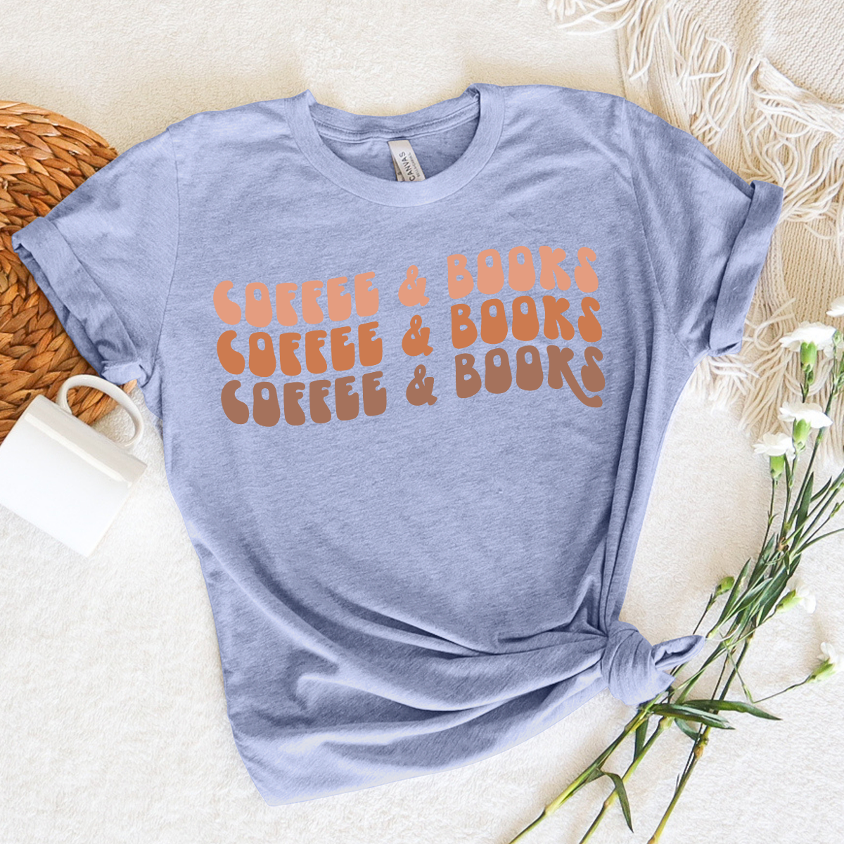 colorful coffee and books unisex tee