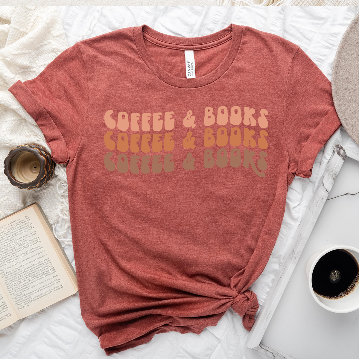 colorful coffee and books unisex tee
