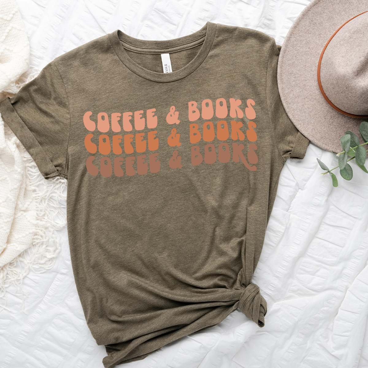 colorful coffee and books unisex tee