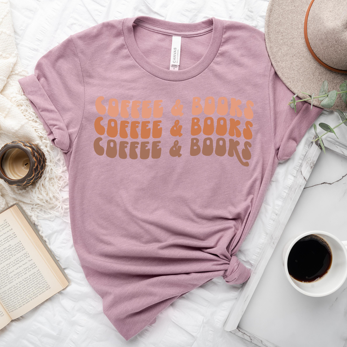 colorful coffee and books unisex tee