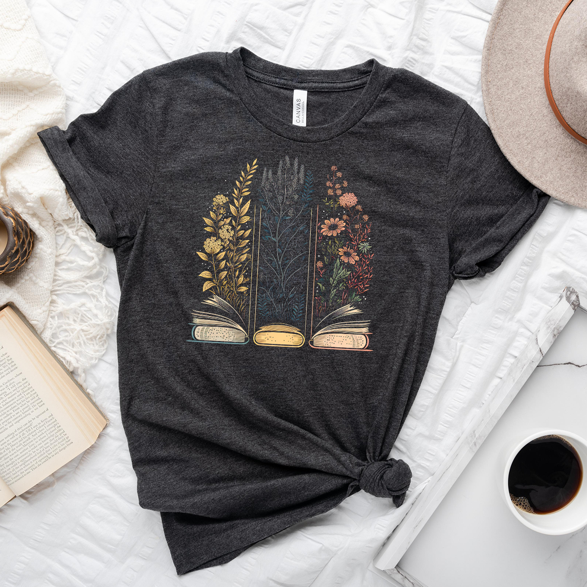 floral book trio unisex tee