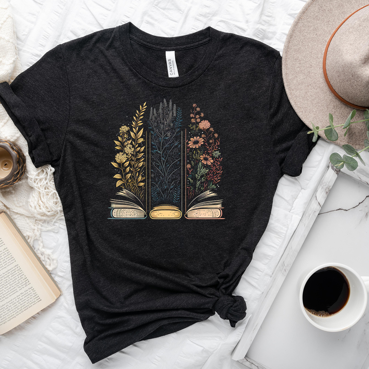 floral book trio unisex tee