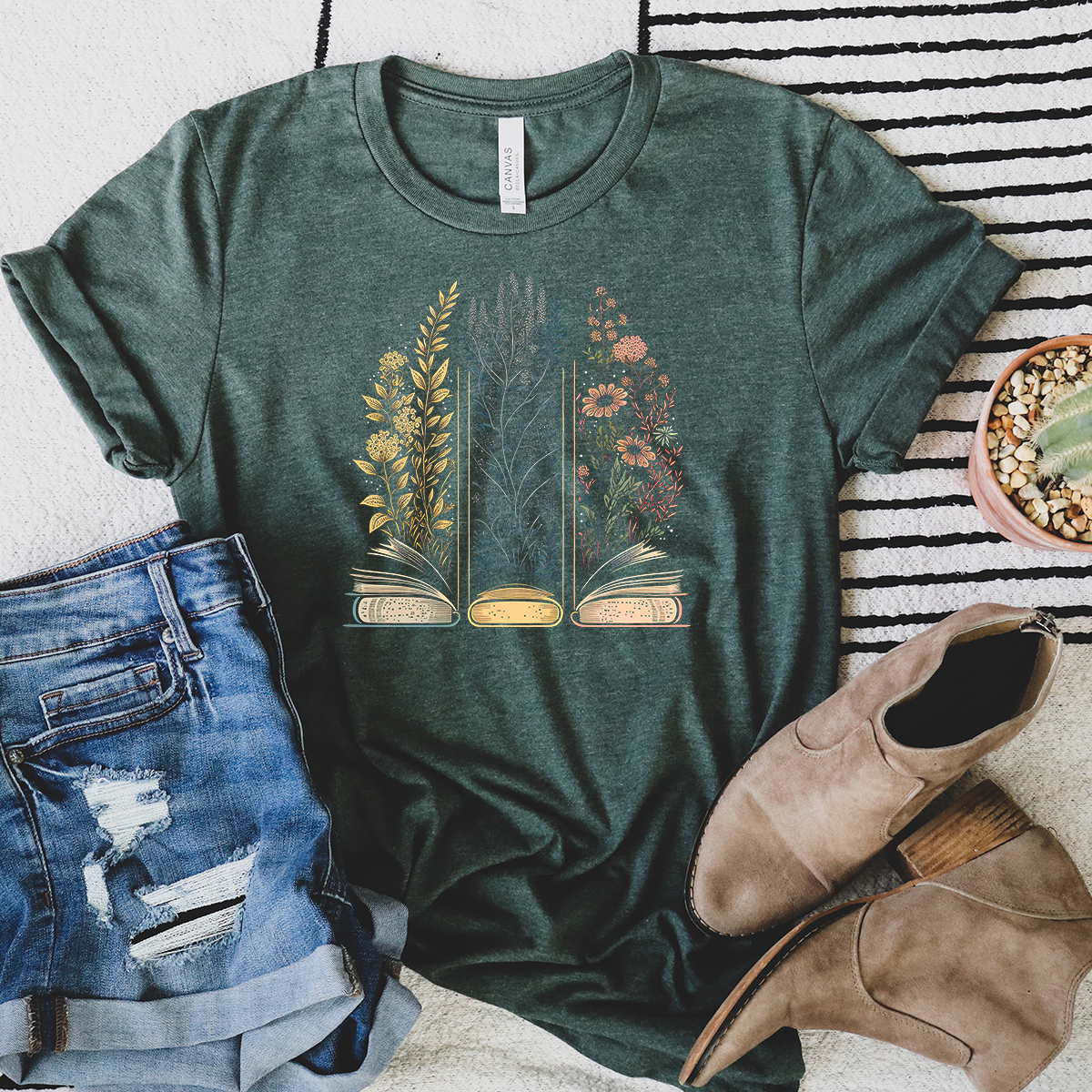 floral book trio unisex tee