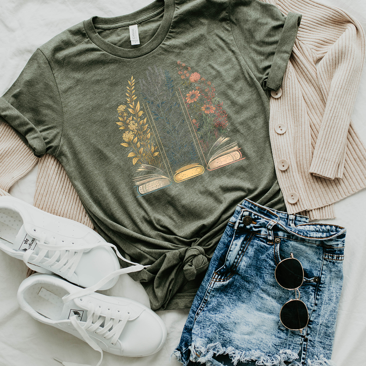 floral book trio unisex tee