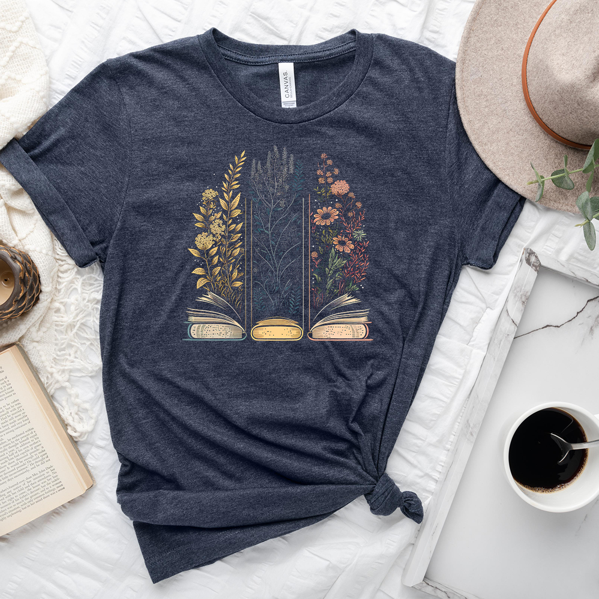 floral book trio unisex tee