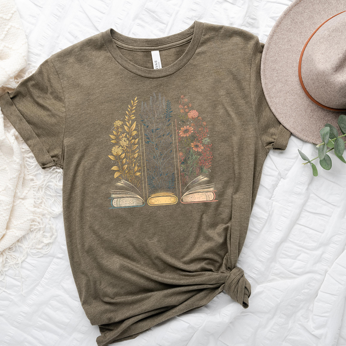 floral book trio unisex tee