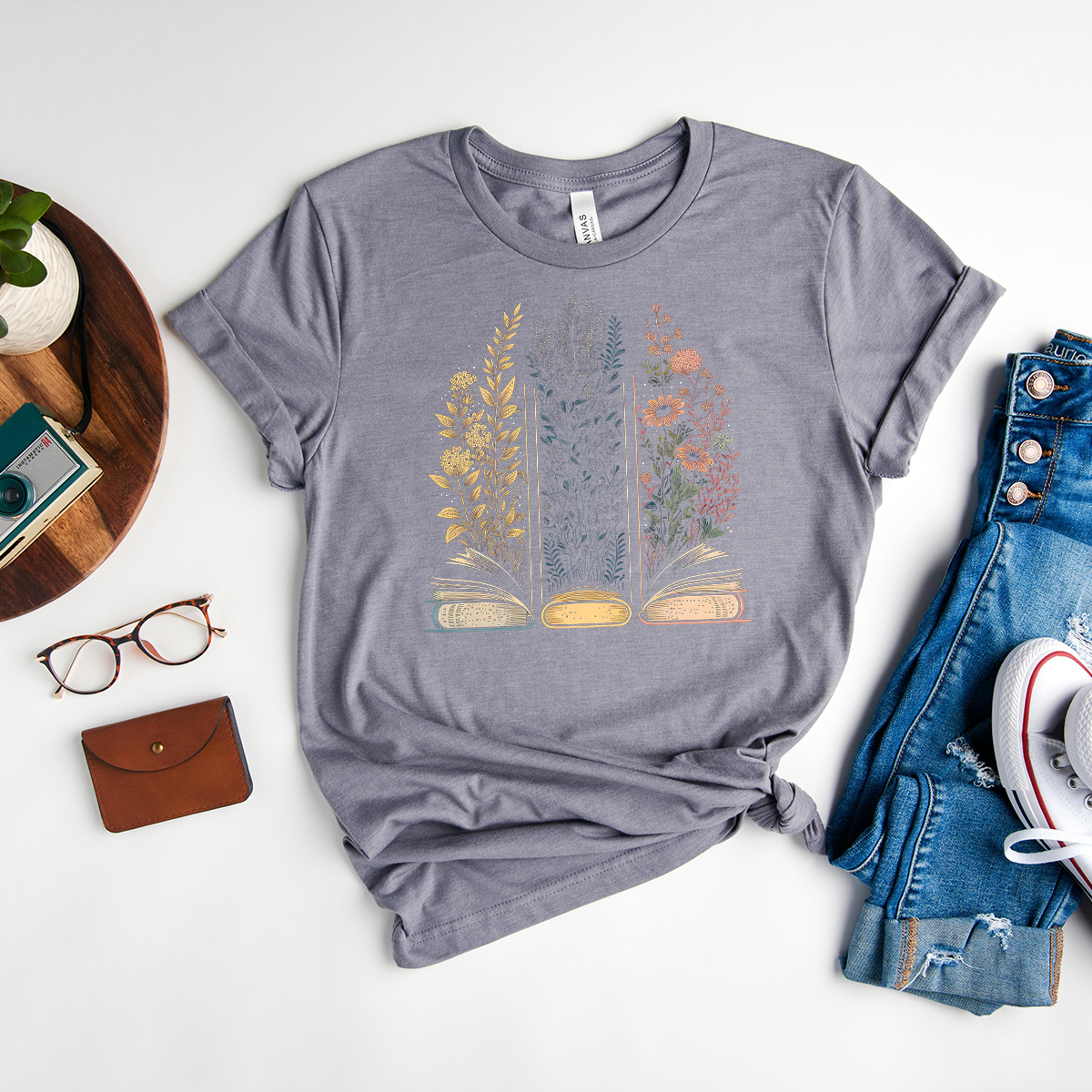 floral book trio unisex tee