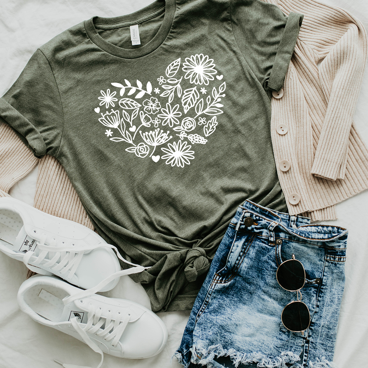 floral heart unisex tee