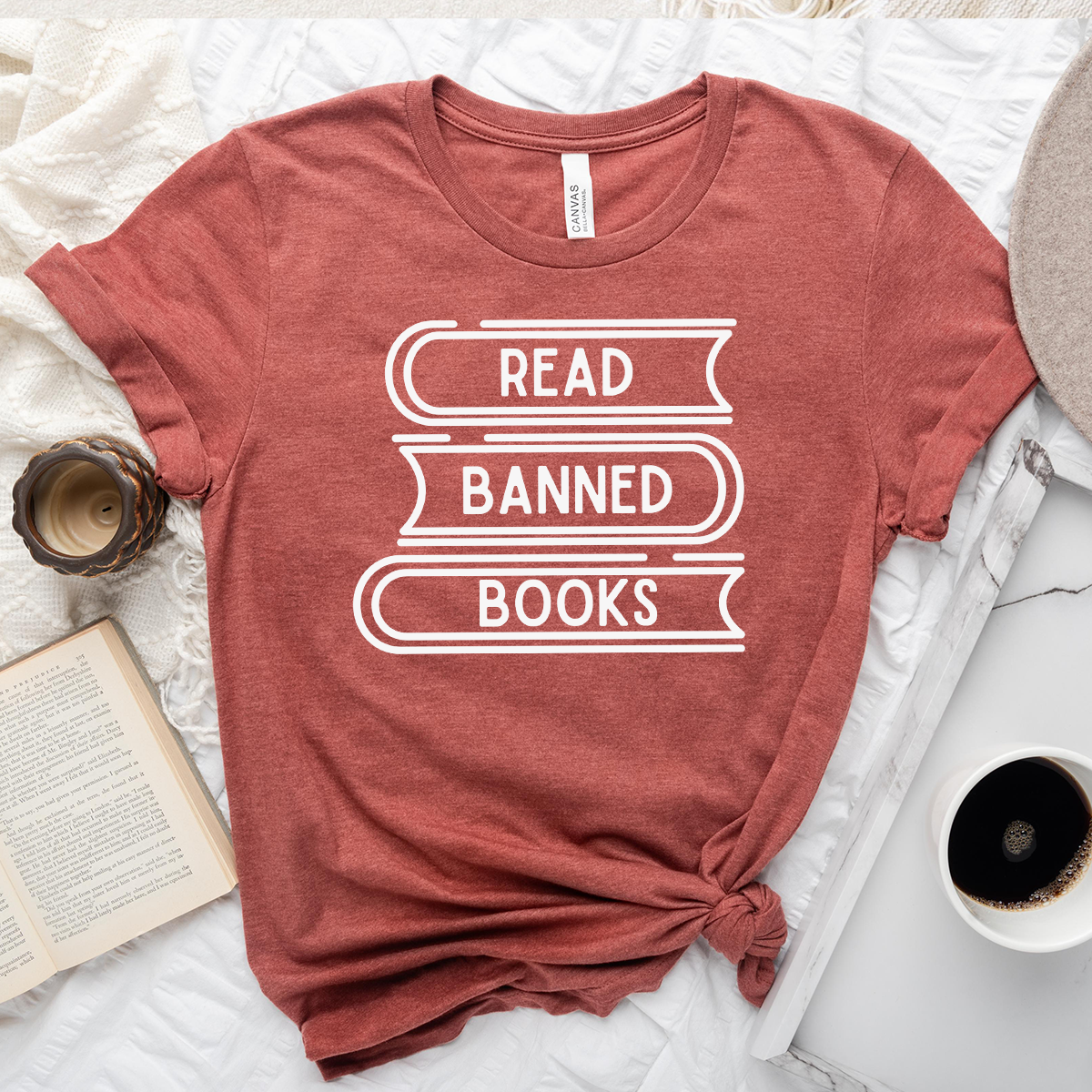 read banned books stack unisex tee