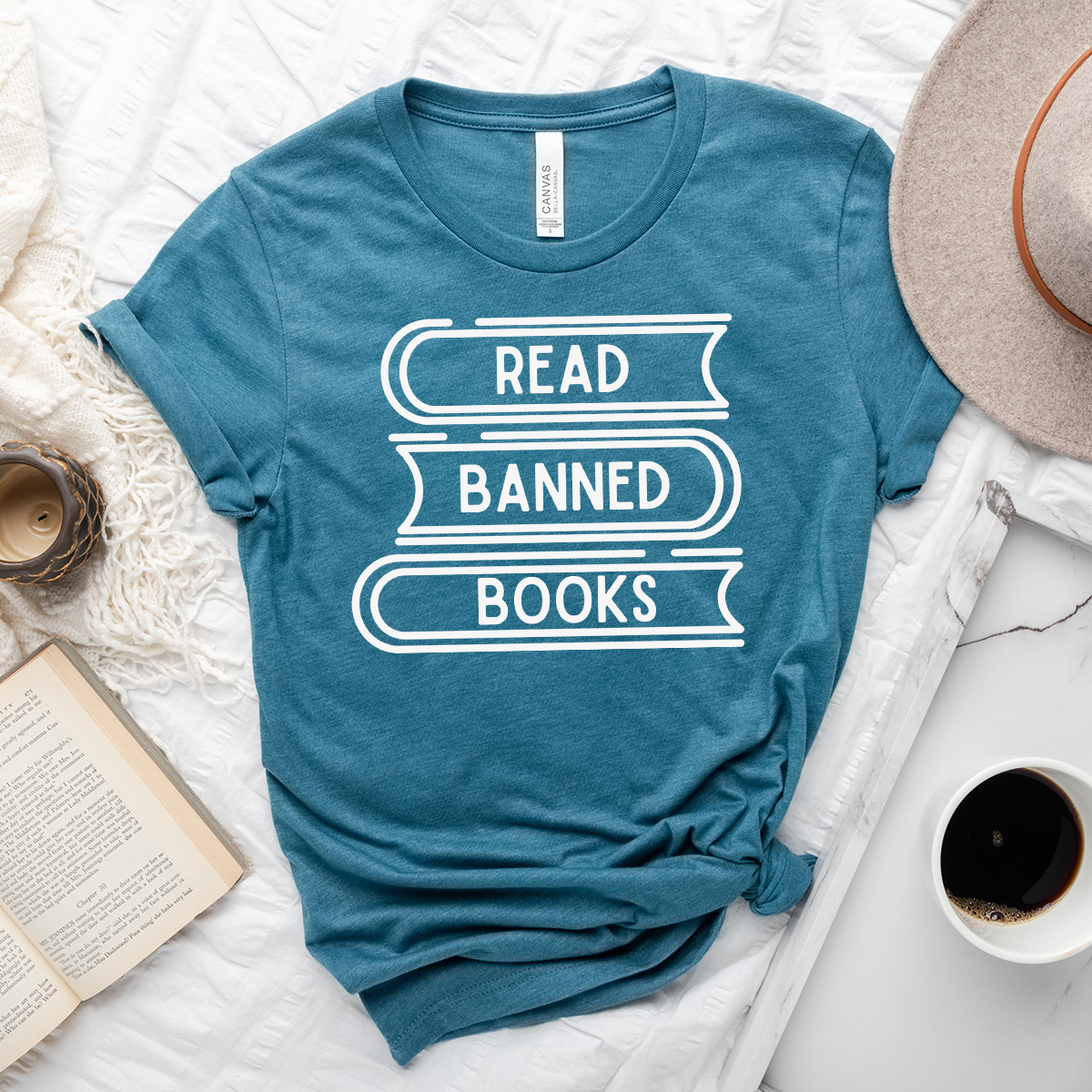 read banned books stack unisex tee
