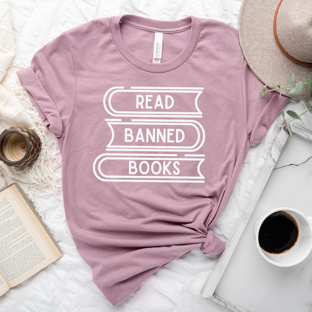 read banned books stack unisex tee