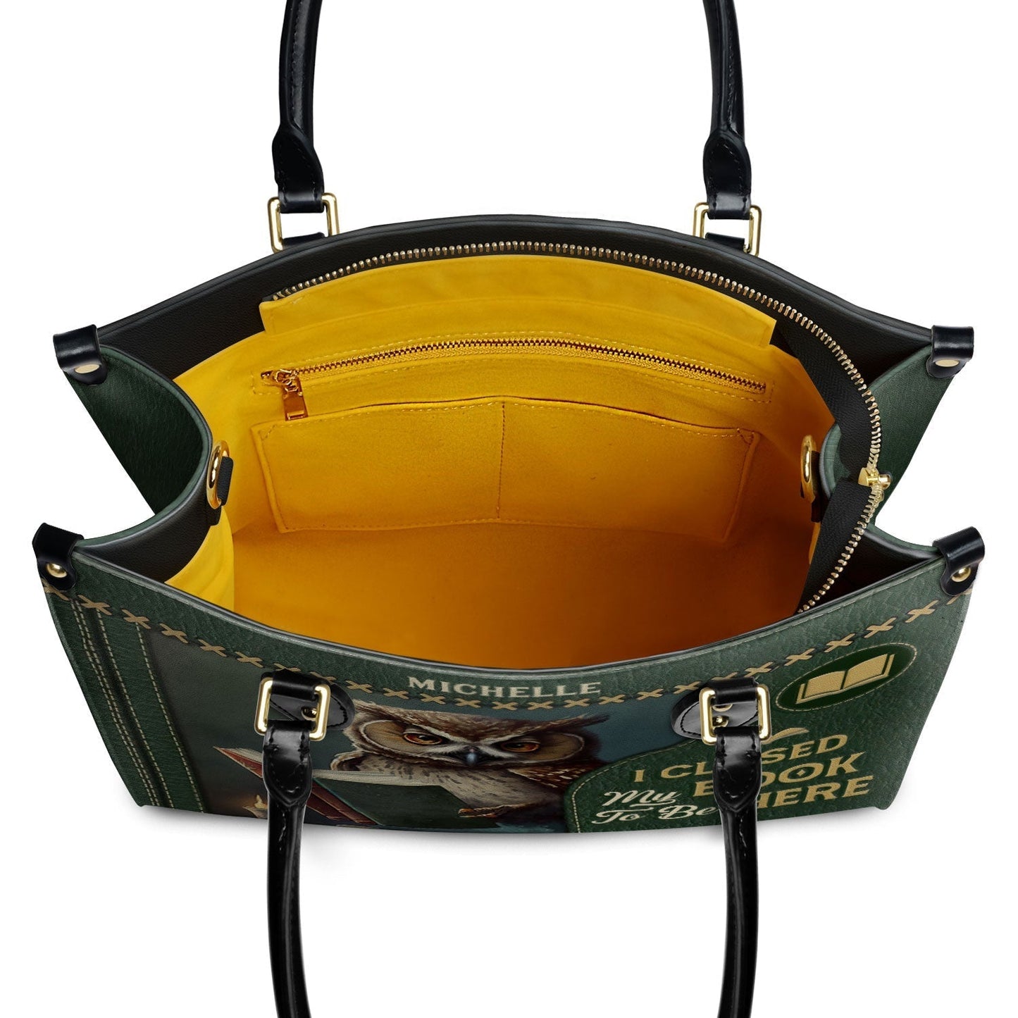 I Closed My Book To Be Here Leather Bag