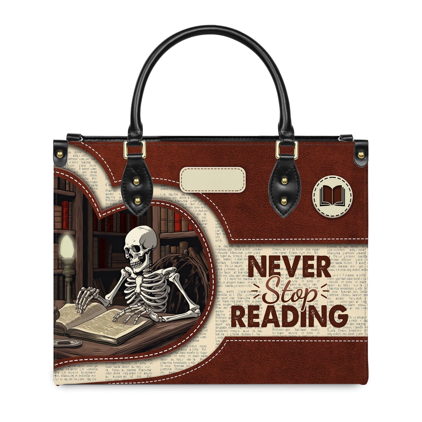 Never Stop Reading Leather Bag