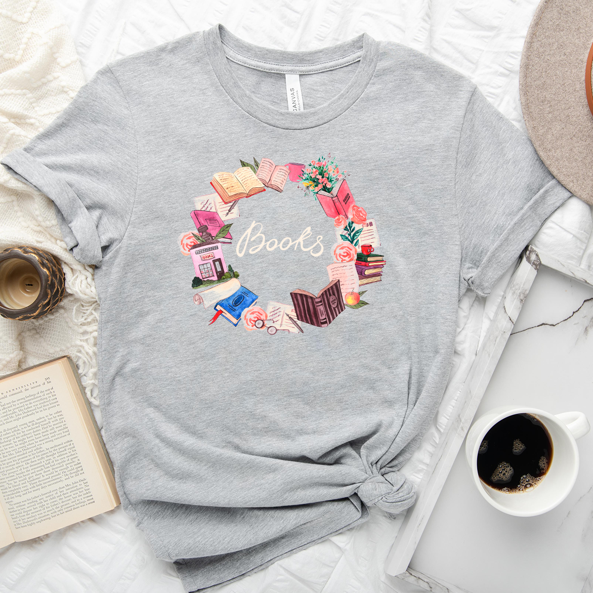 book wreath unisex tee