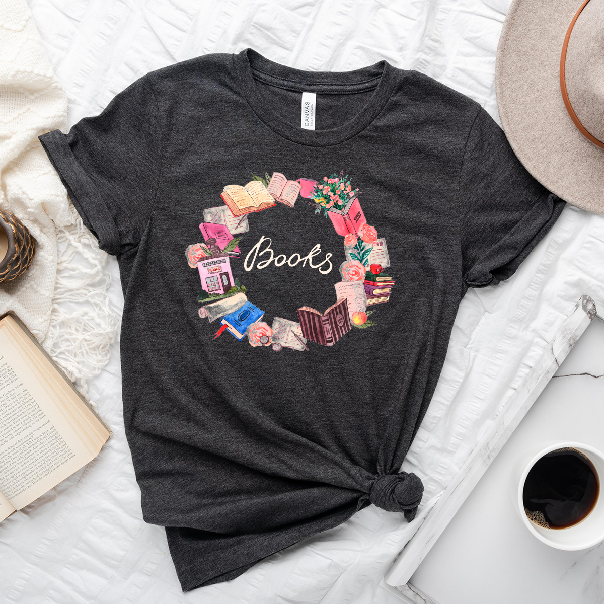 book wreath unisex tee