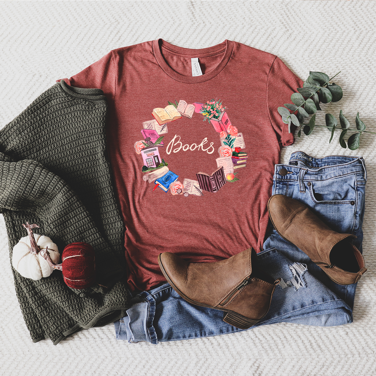 book wreath unisex tee