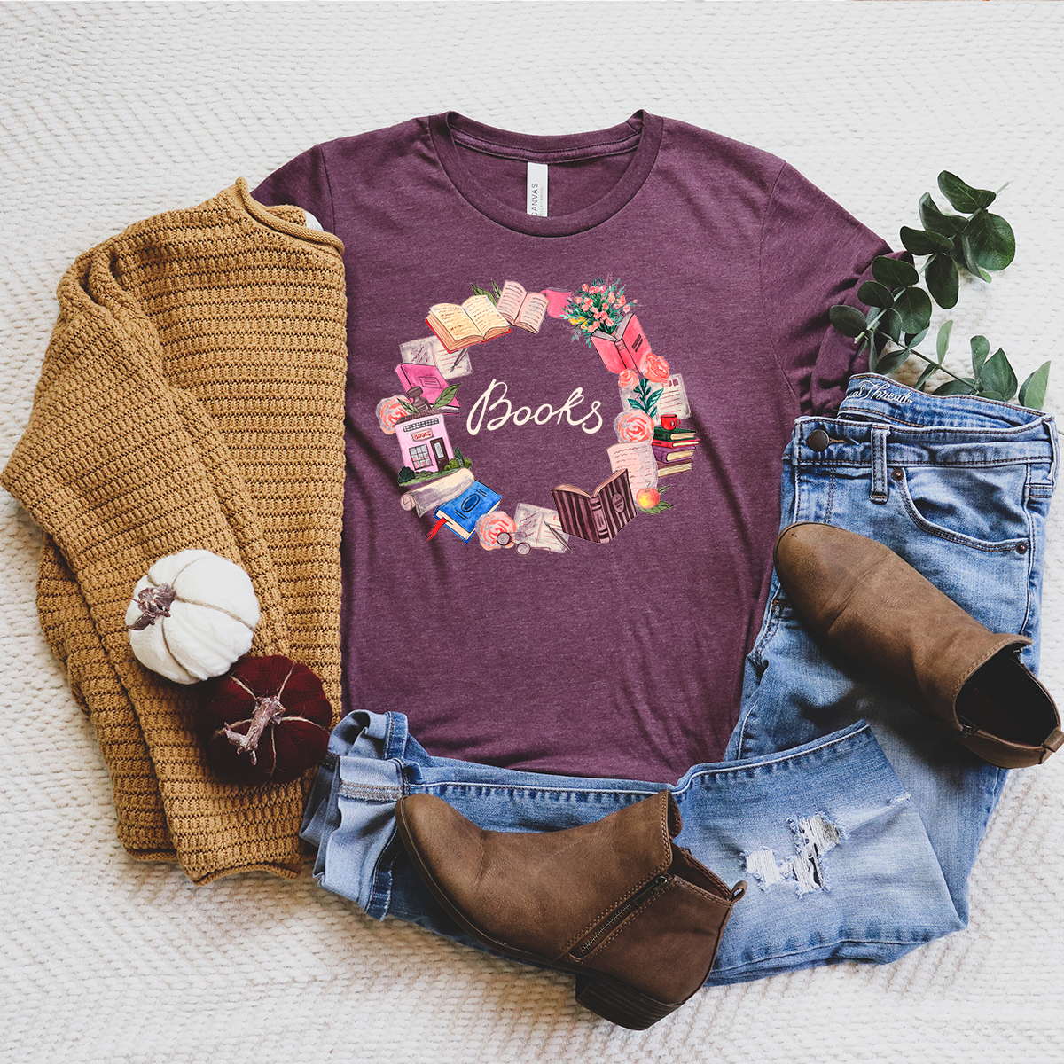 book wreath unisex tee