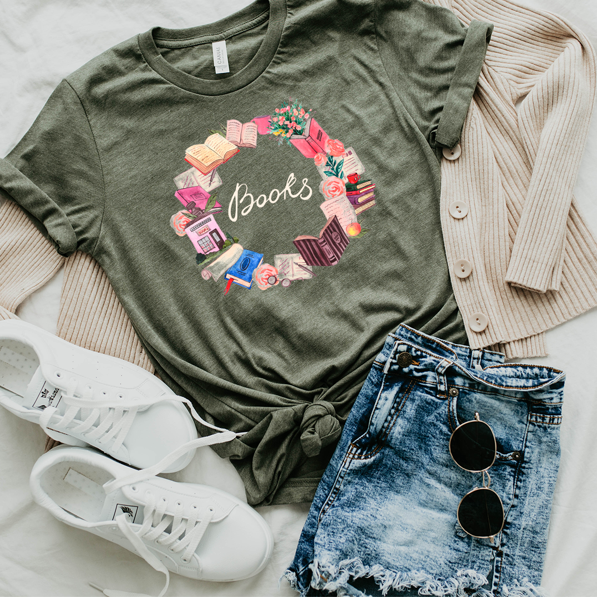 book wreath unisex tee