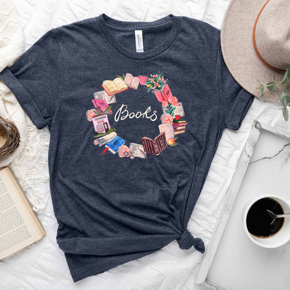 book wreath unisex tee