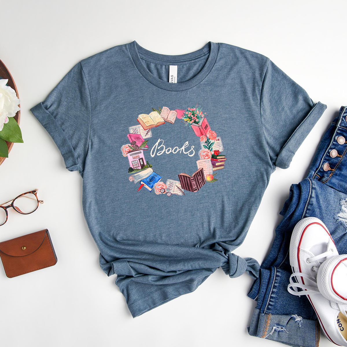 book wreath unisex tee
