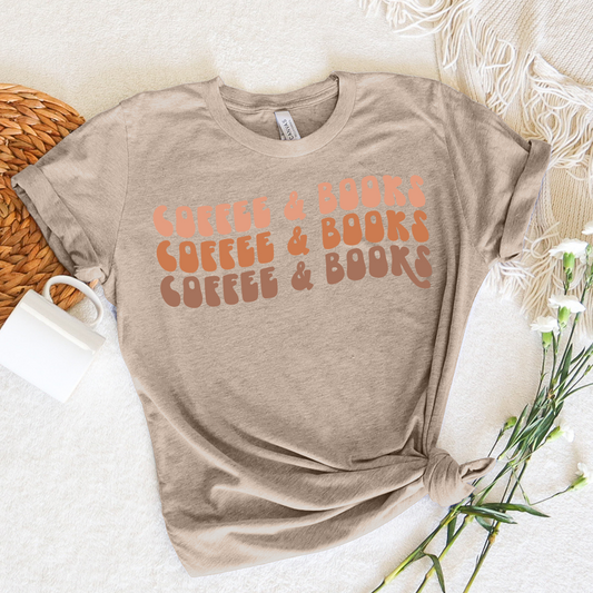 colorful coffee and books unisex tee