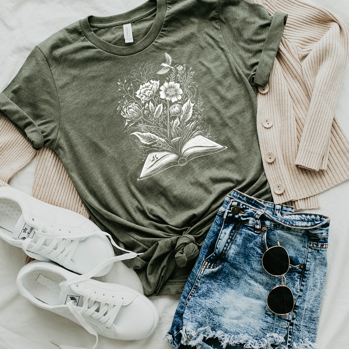 floral book unisex tee