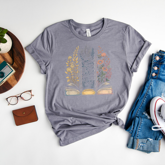 floral book trio unisex tee