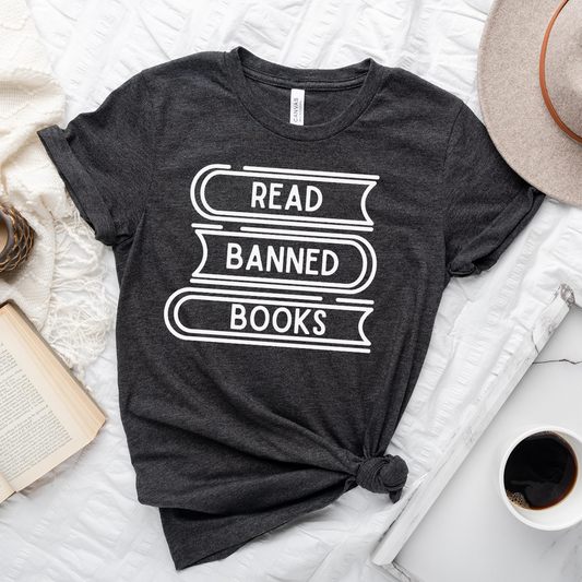 read banned books stack unisex tee